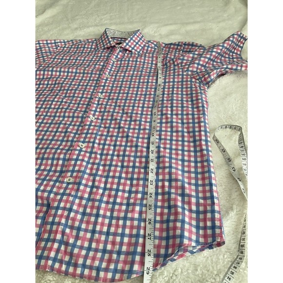 Bugatchi Uomo Men's Classic Fit Blue/Pink Plaid Short Sleeve Shirt *Unsized.Read - Picture 5 of 6